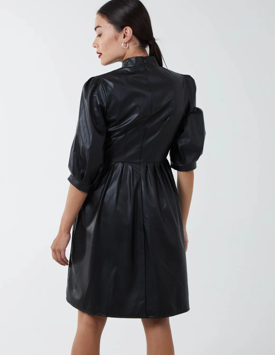 High Neck PU Dress