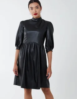 High Neck PU Dress
