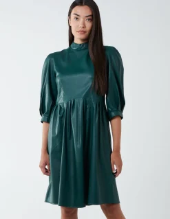 High Neck PU Dress