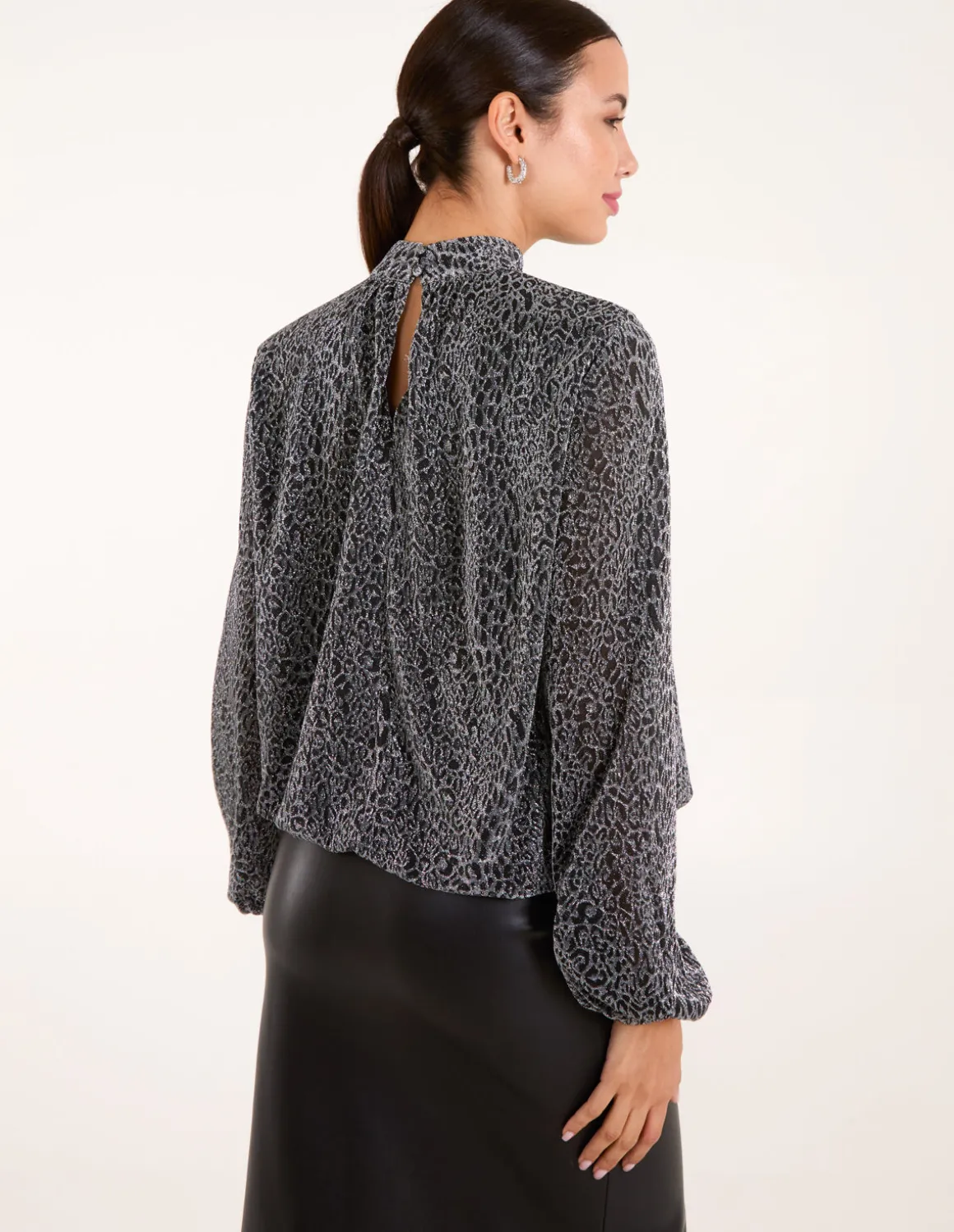 High Neck Puffball Hem Blouse