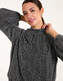High Neck Puffball Hem Blouse