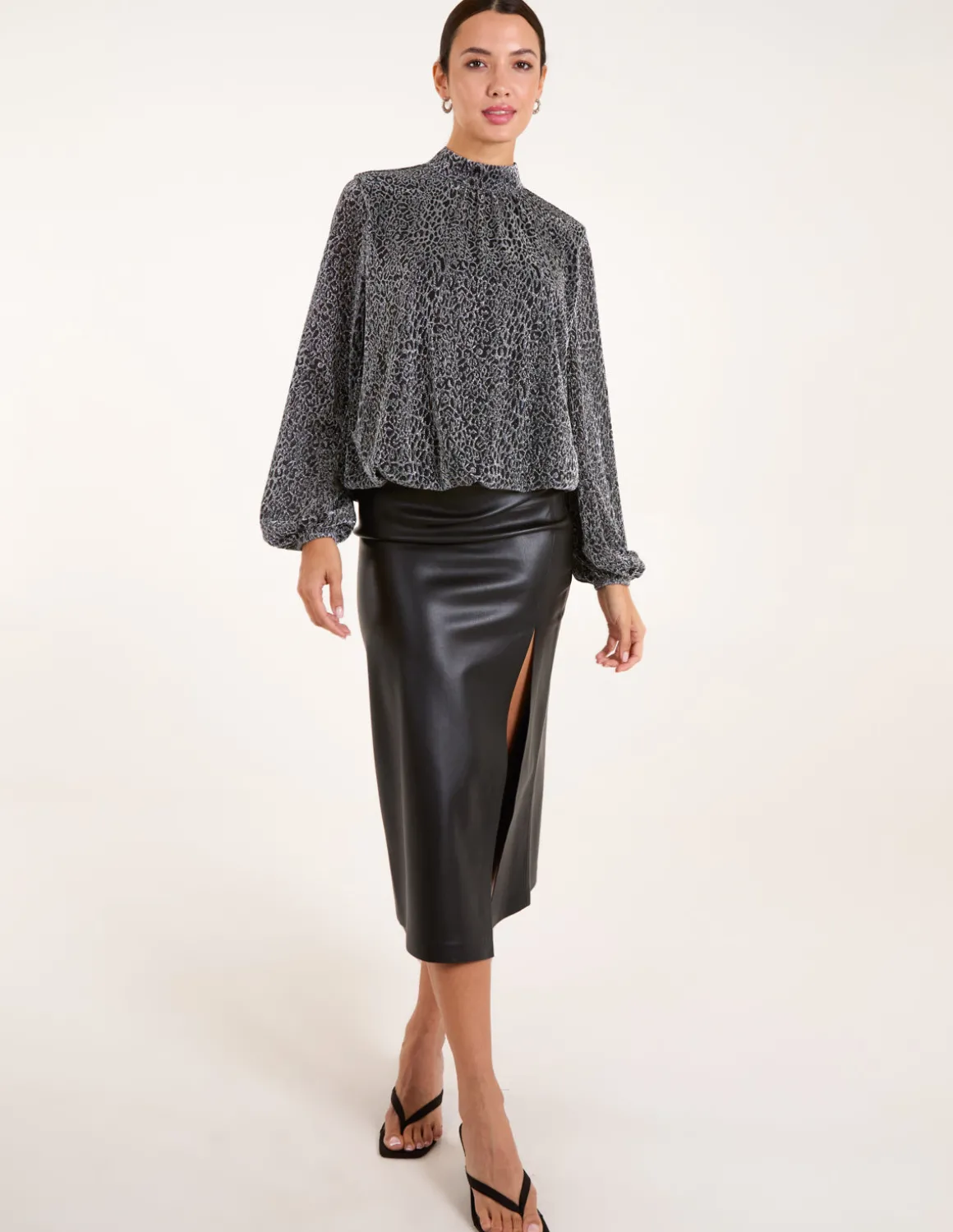 High Neck Puffball Hem Blouse