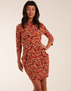 High Neck 3/4 Sleeve Dress With Belt