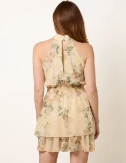 High Neck Tiered Mini Occasion Dress