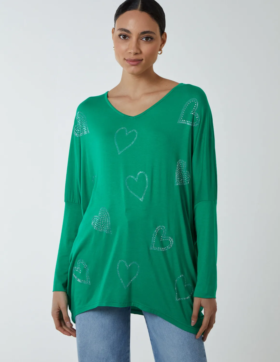 Hotfix Multi Heart Batwing Top