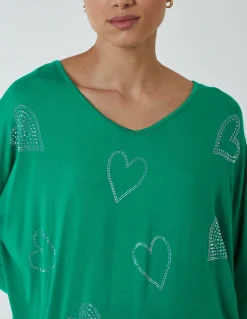Hotfix Multi Heart Batwing Top