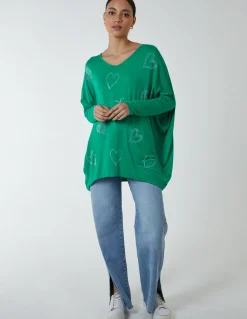 Hotfix Multi Heart Batwing Top