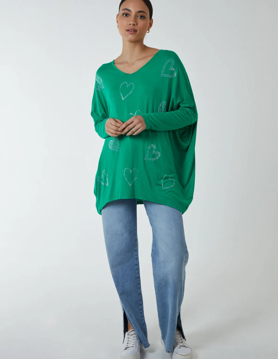Hotfix Multi Heart Batwing Top