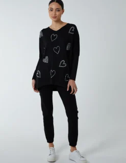 Hotfix Multi Heart Batwing Top