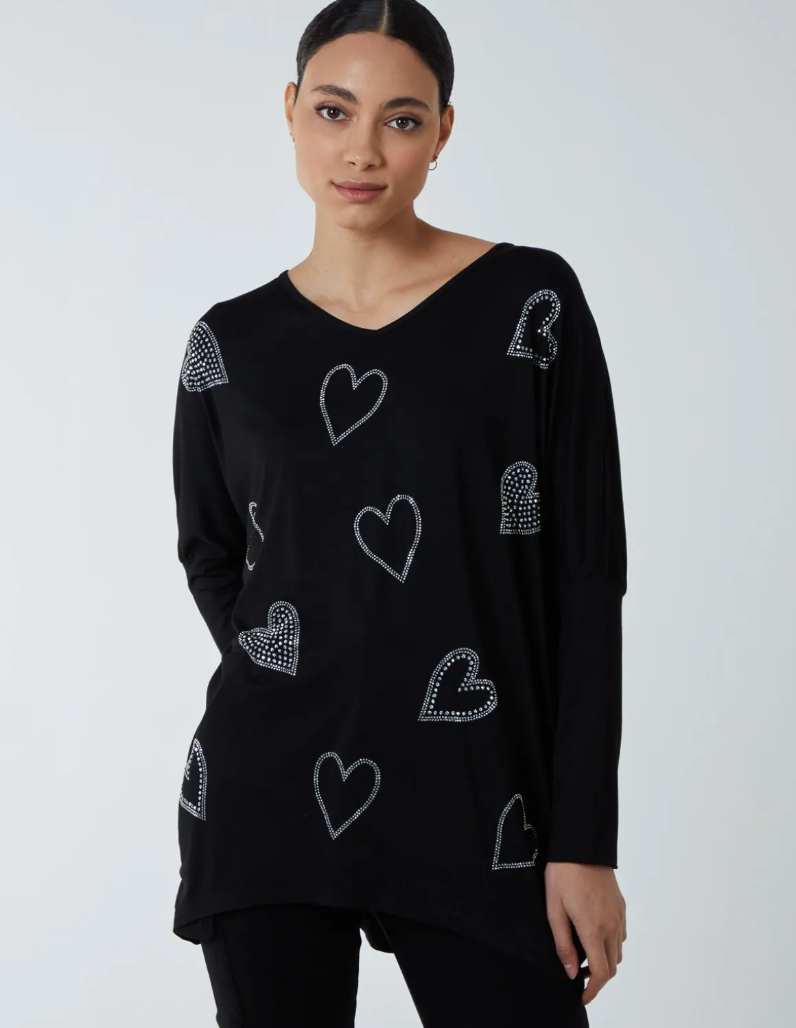 Hotfix Multi Heart Batwing Top