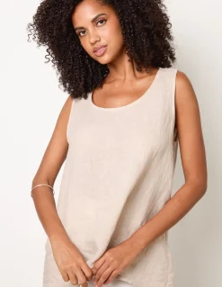 Jersey Back Linen Woven Front Sleeveless Top