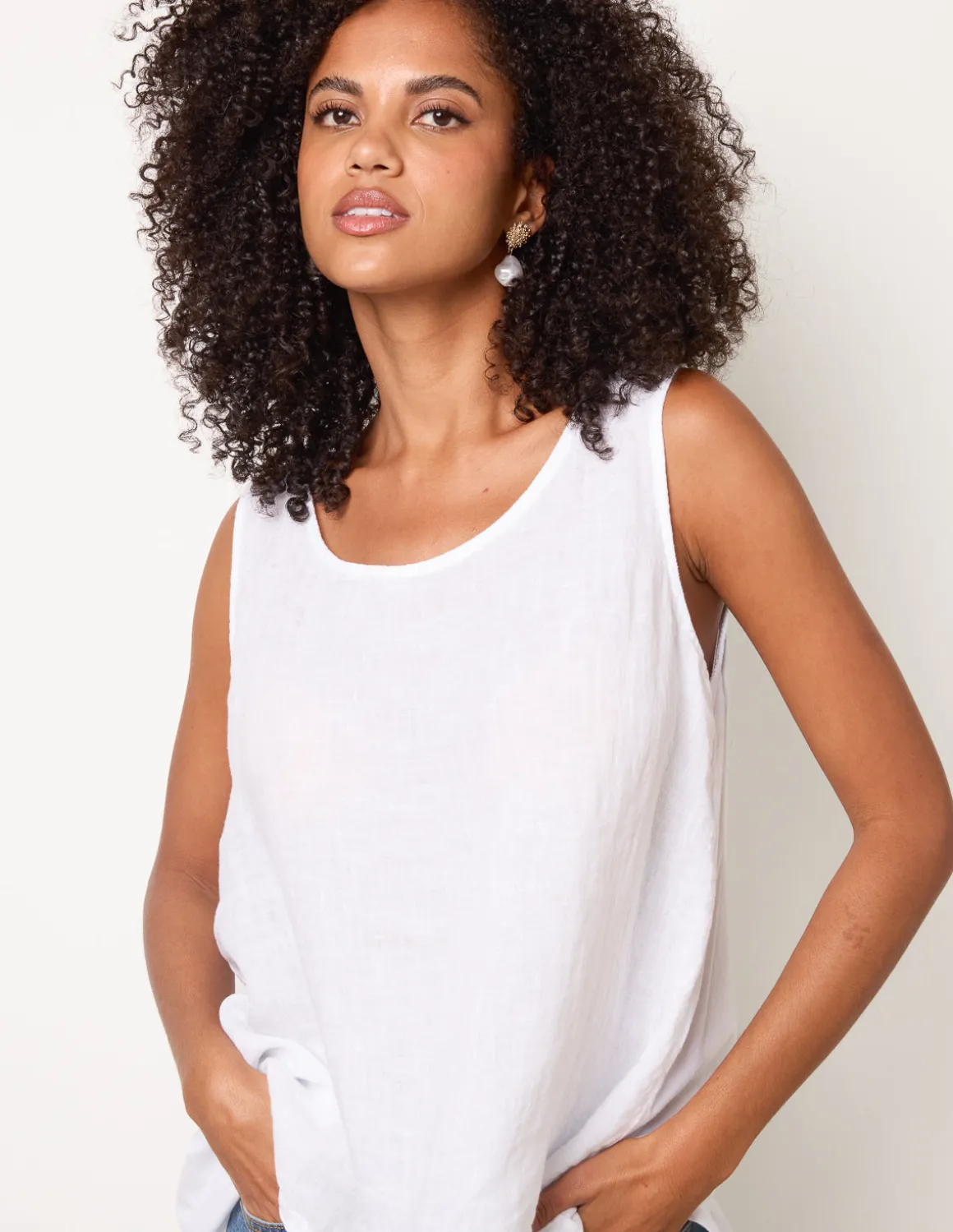Jersey Back Linen Woven Front Sleeveless Top