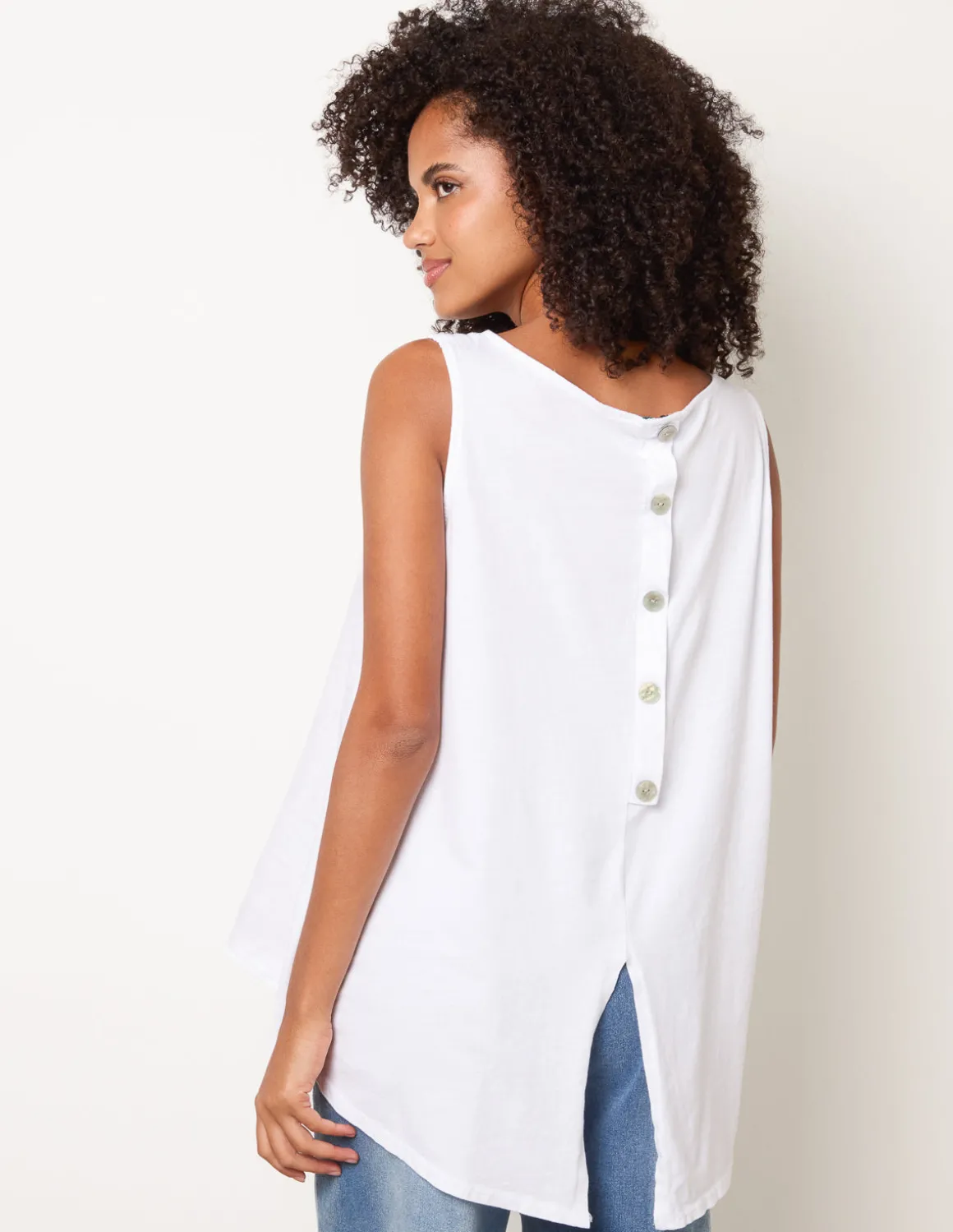 Jersey Back Linen Woven Front Sleeveless Top
