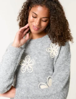 Jumper With Embroidered Flowers