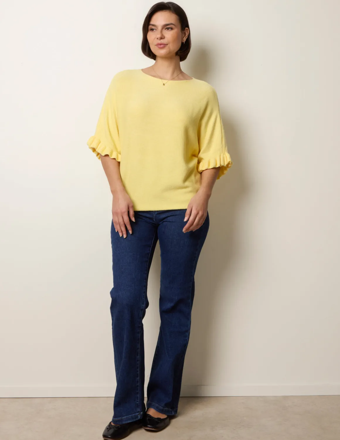 Knitted Frill Sleeve Batwing Jumper