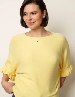 Knitted Frill Sleeve Batwing Jumper