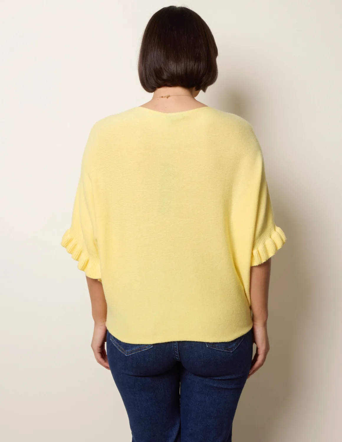 Knitted Frill Sleeve Batwing Jumper