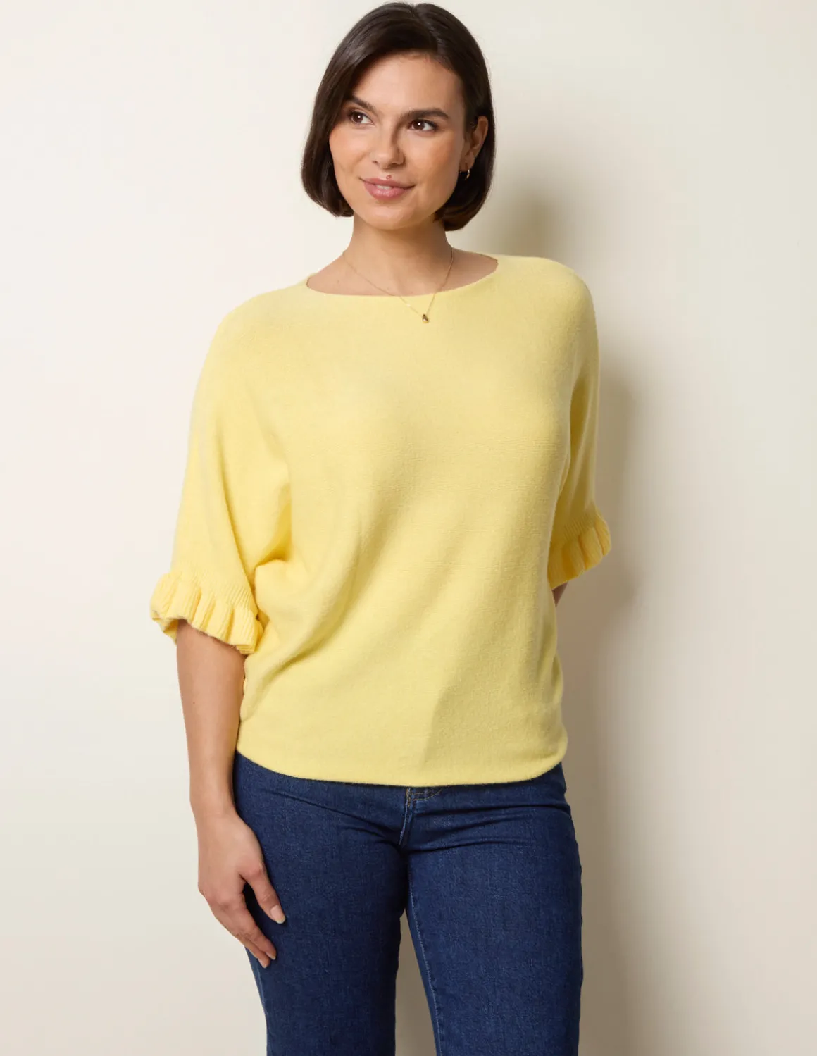 Knitted Frill Sleeve Batwing Jumper