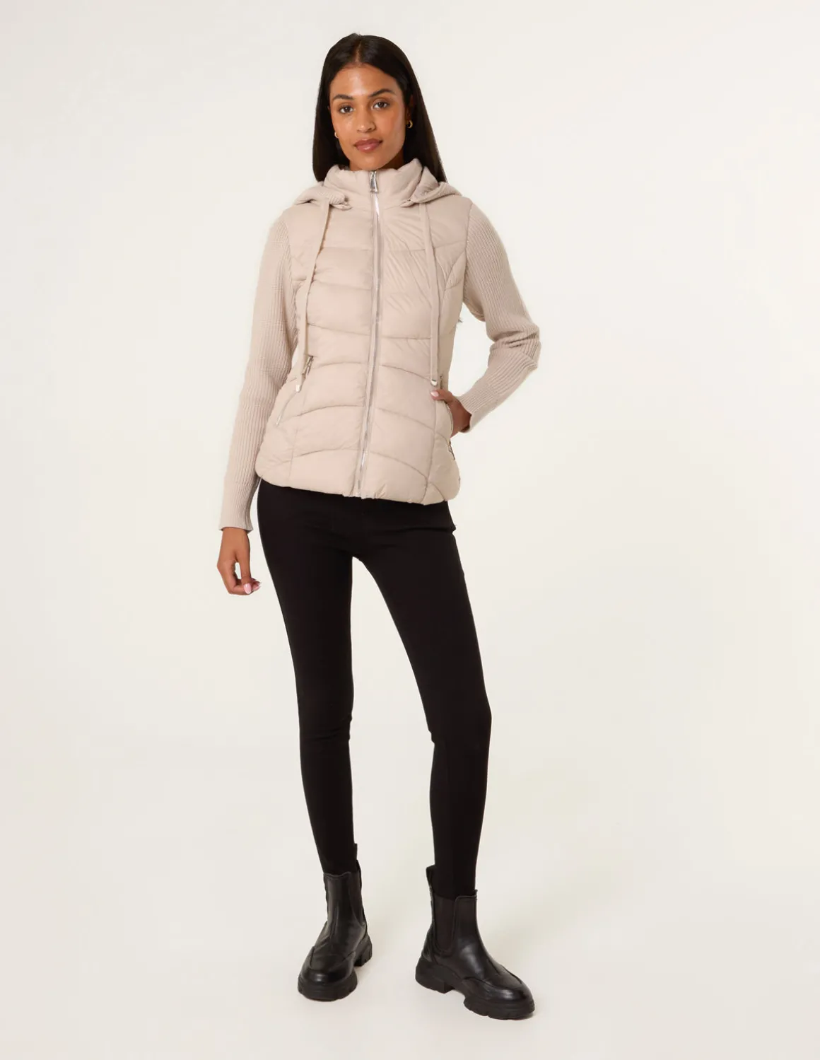 Knitted Sleeve Puffer Jacket
