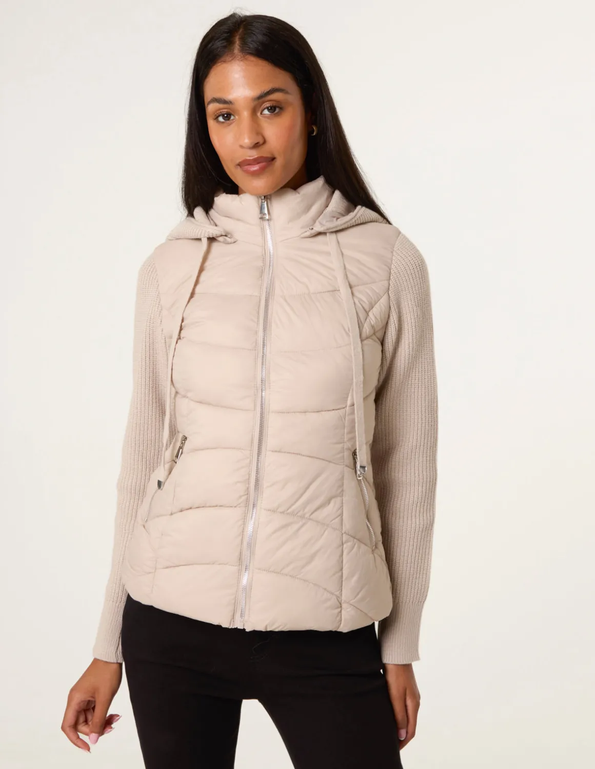 Knitted Sleeve Puffer Jacket