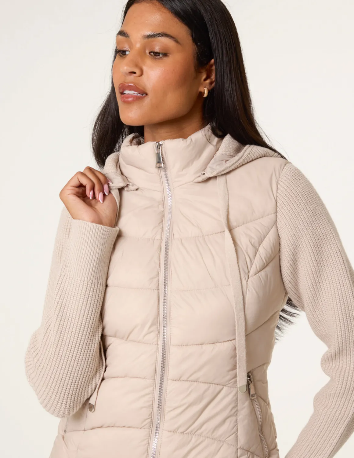 Knitted Sleeve Puffer Jacket