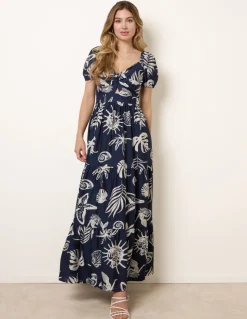 Knot Front Puff Sleeve Dress