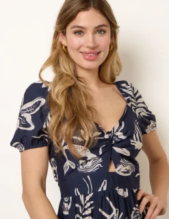 Knot Front Puff Sleeve Dress