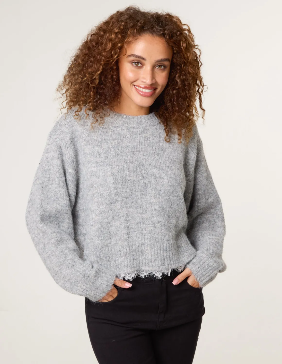 Lace Detailed Crew Neck Jumper