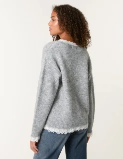 Lace Trim Pussybow Jumper