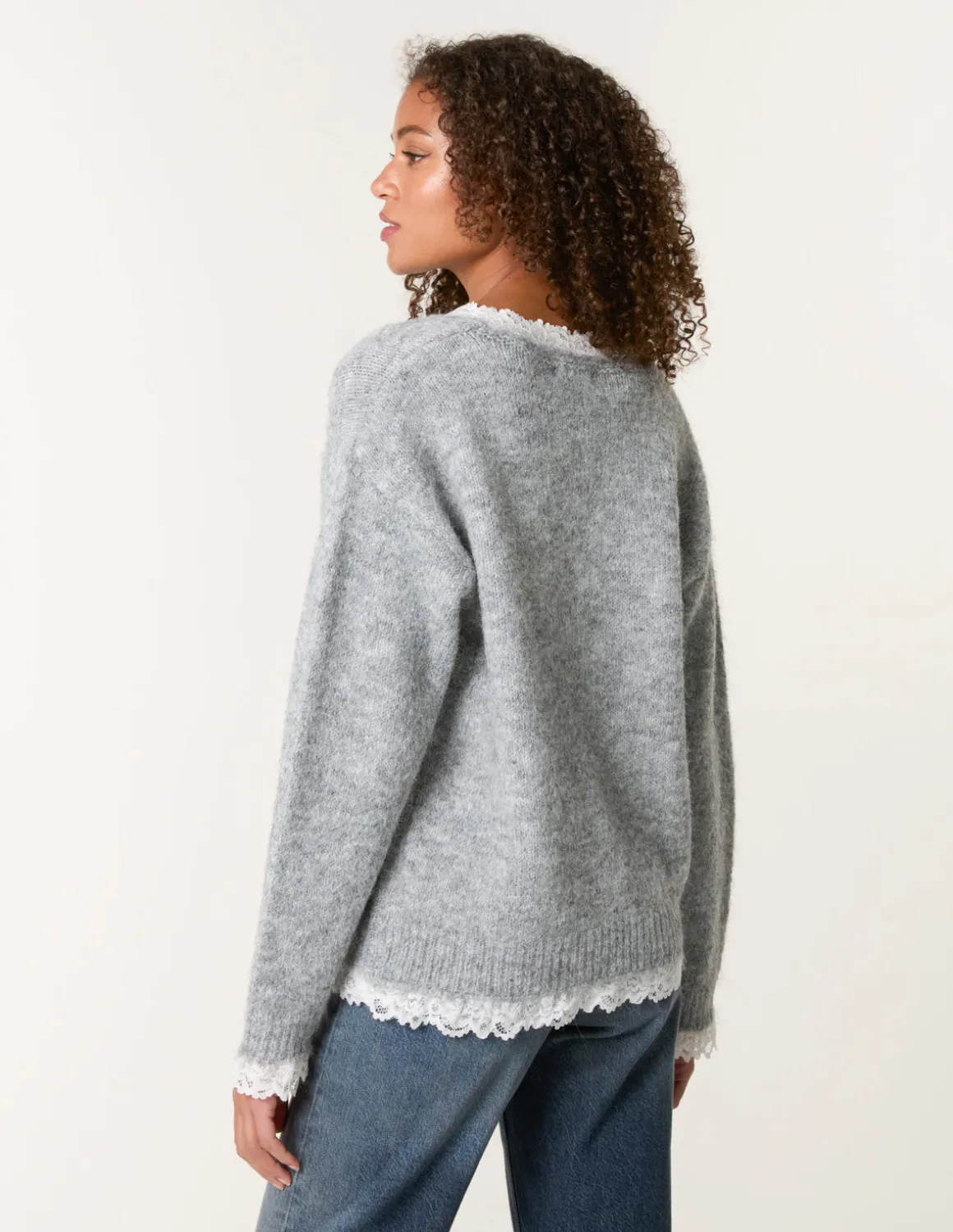 Lace Trim Pussybow Jumper