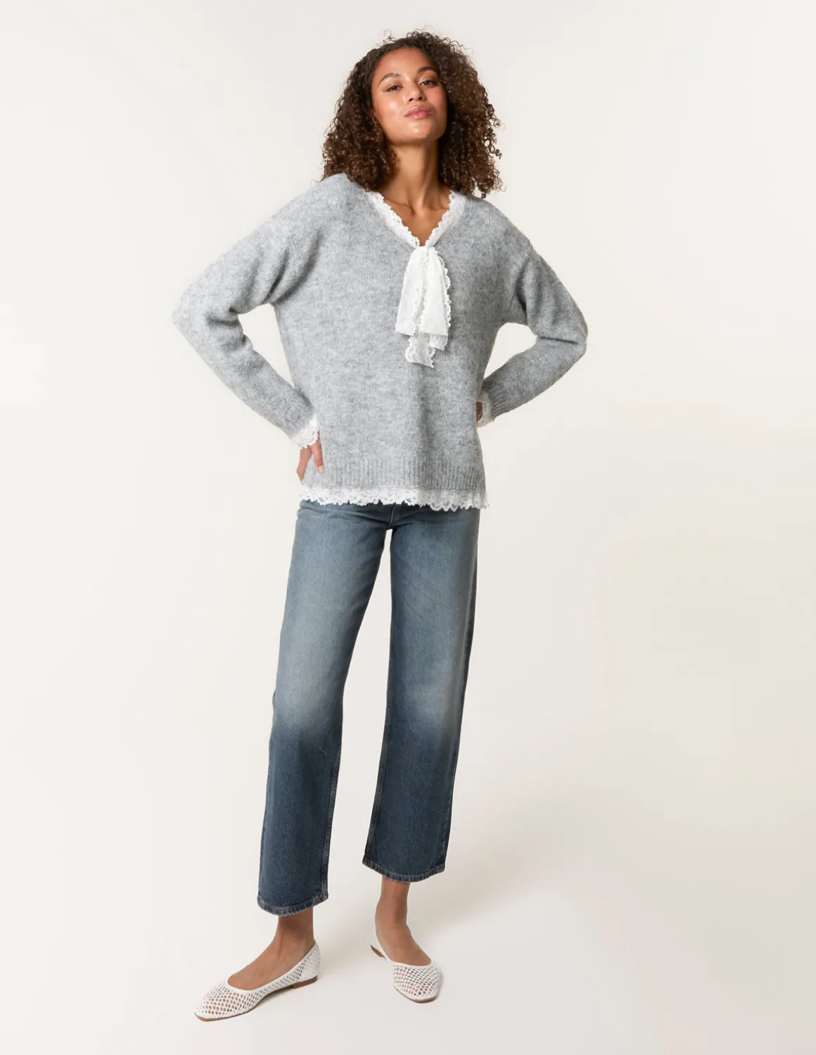 Lace Trim Pussybow Jumper