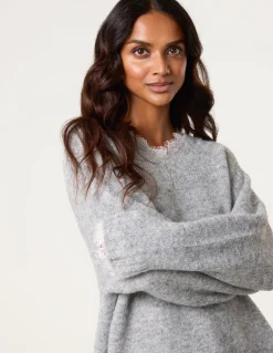 Lace Trim V Neck Jumper