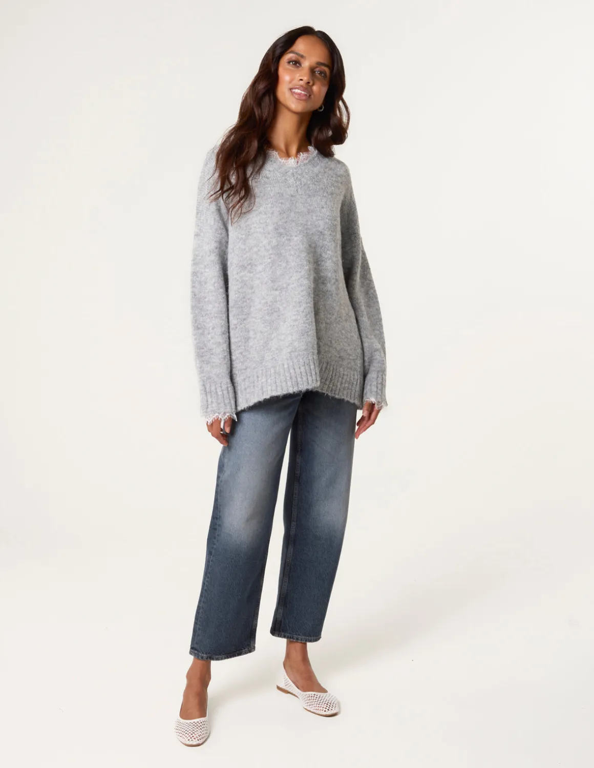 Lace Trim V Neck Jumper