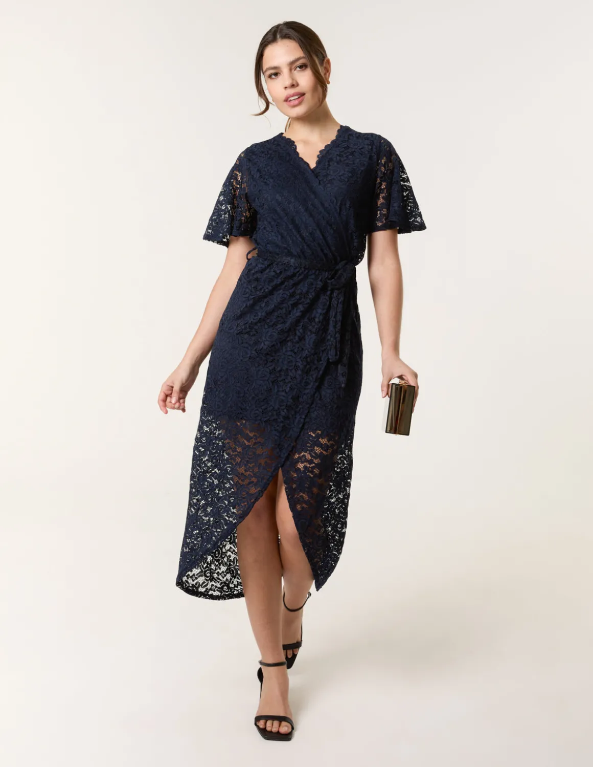 Lace Wrap Over Midi Dress