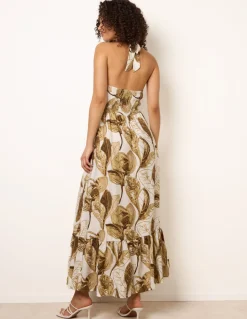 Leaf Print Halter Neck Dress
