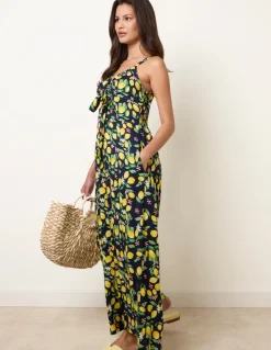 Lemon Print Front Tie Jumpsuit
