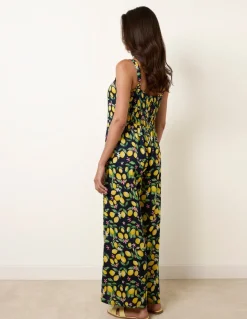 Lemon Print Front Tie Jumpsuit