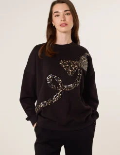 Leopard And Sequin Bow Sweatshirt