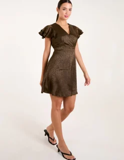 Leopard Jacquard Frill Sleeve Dress