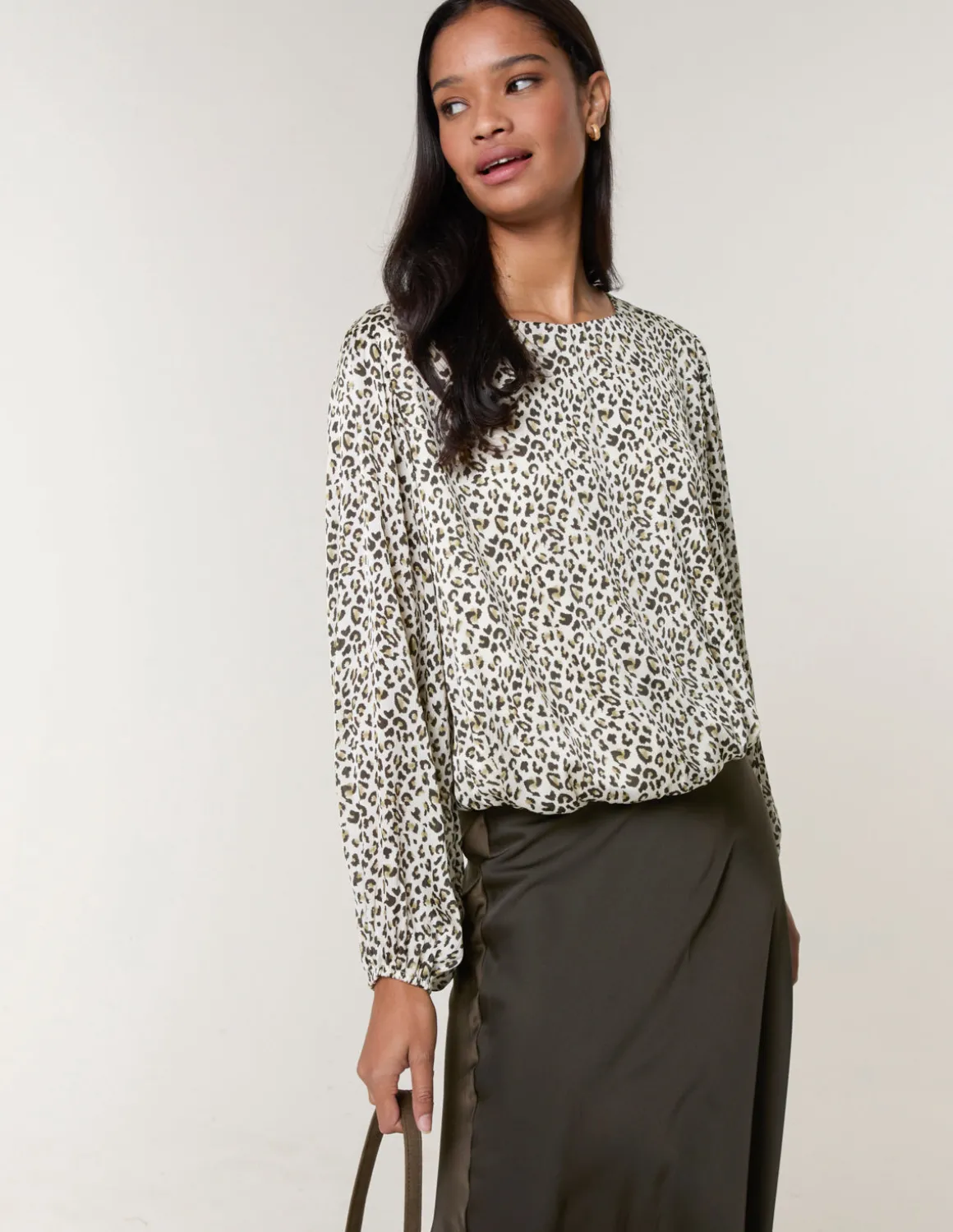 Leopard Print Elasticated Hem Blouse