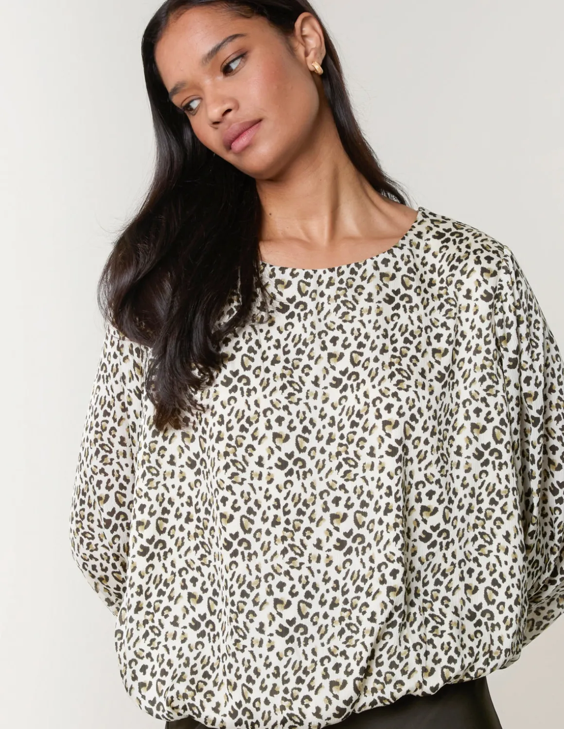 Leopard Print Elasticated Hem Blouse