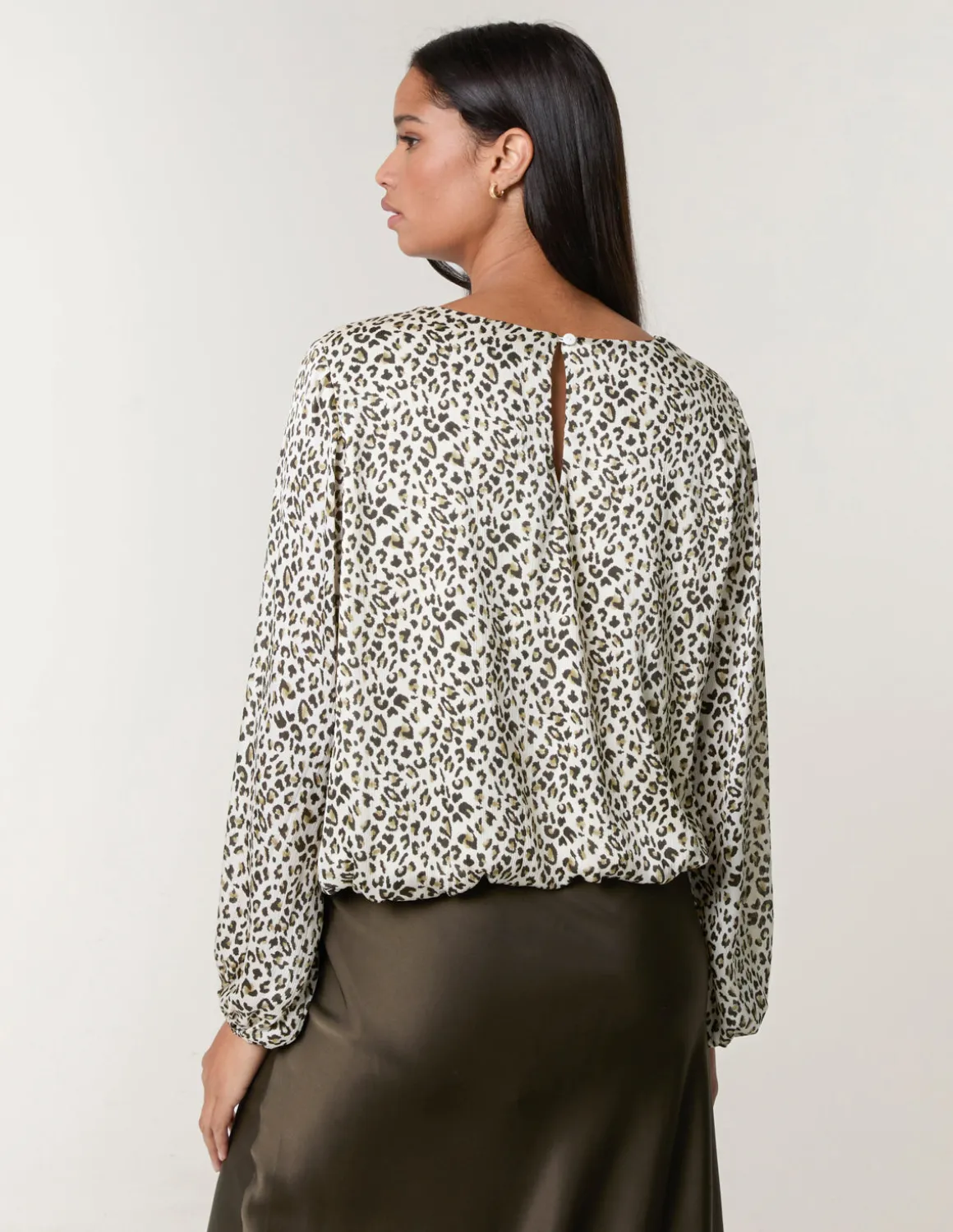 Leopard Print Elasticated Hem Blouse