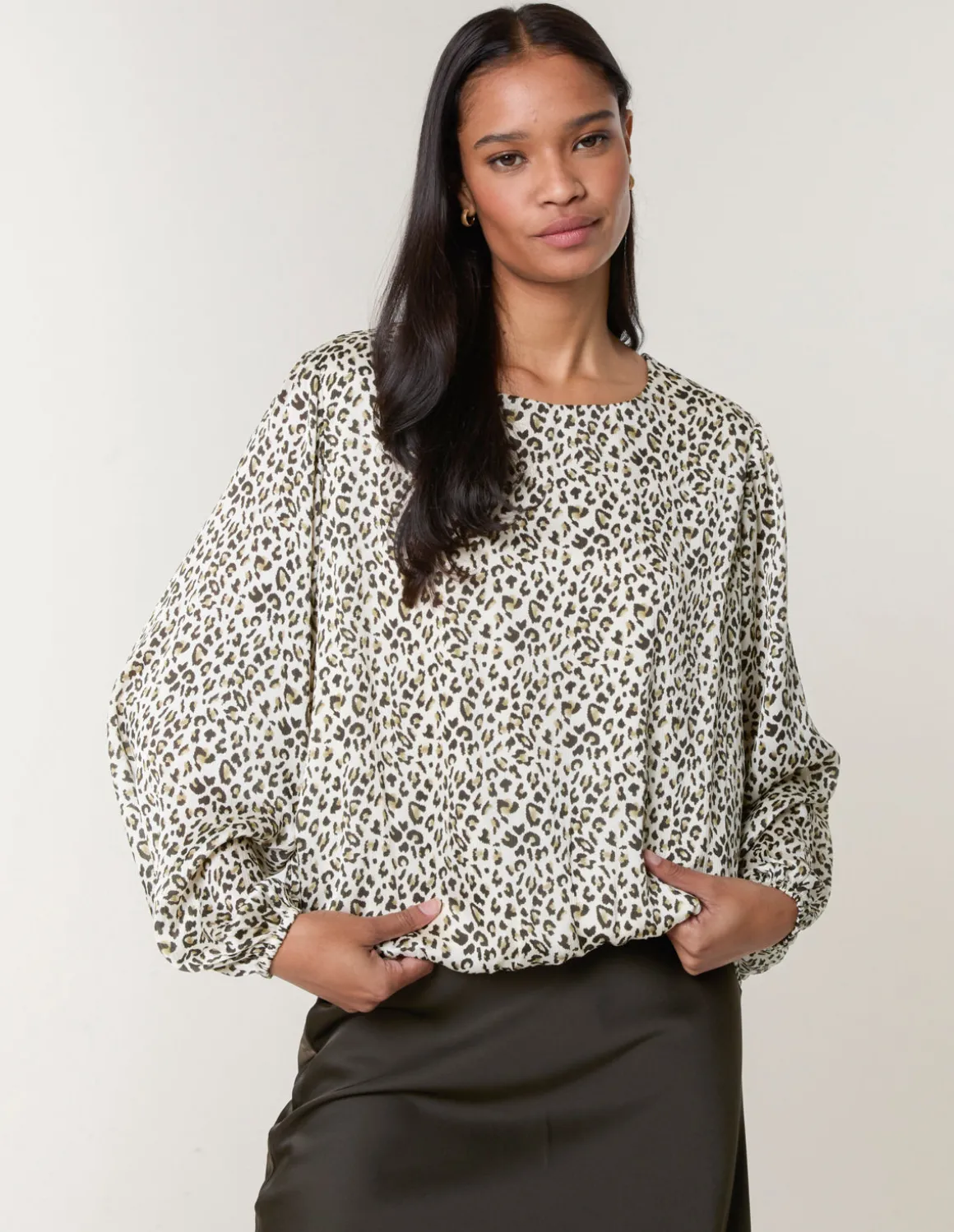 Leopard Print Elasticated Hem Blouse