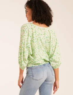 Leopard Print Elasticated Sleeve Wrap Front Elastic Hem Top