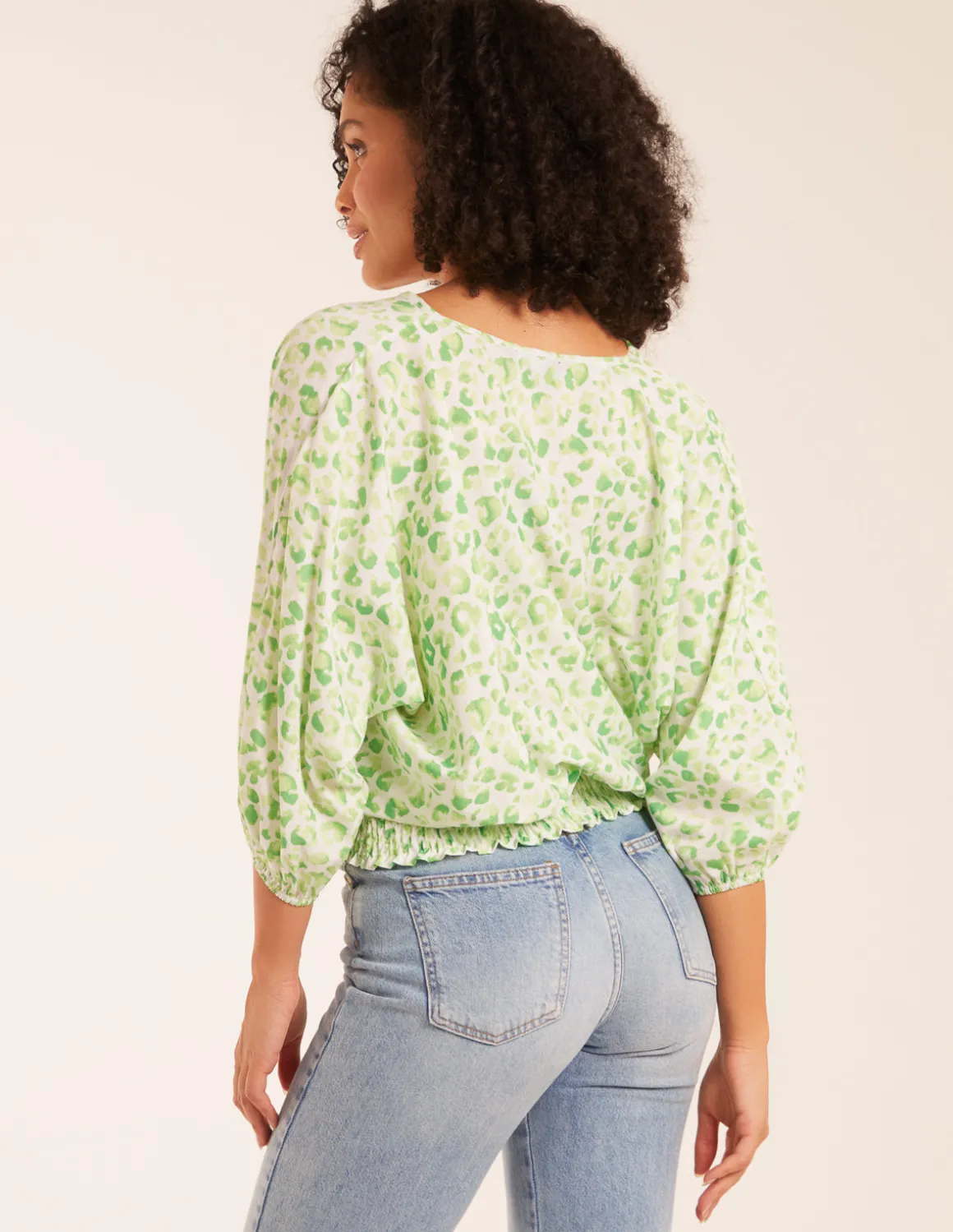 Leopard Print Elasticated Sleeve Wrap Front Elastic Hem Top