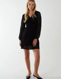 Leopard Print Flocked Knot Front Angel Sleeve Dress