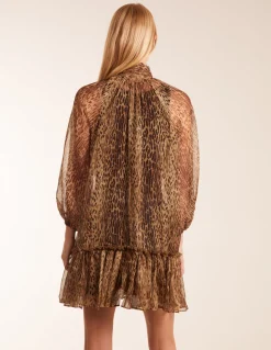 Leopard Print Pussybow Frill Shirt Dress