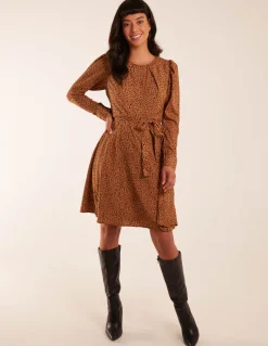 Leopard Print Round Neck Skater Mini Dress