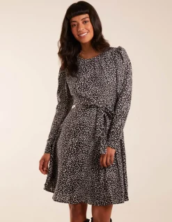Leopard Print Round Neck Skater Mini Dress