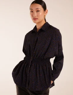Leopard Print Shirred Waist Shirt